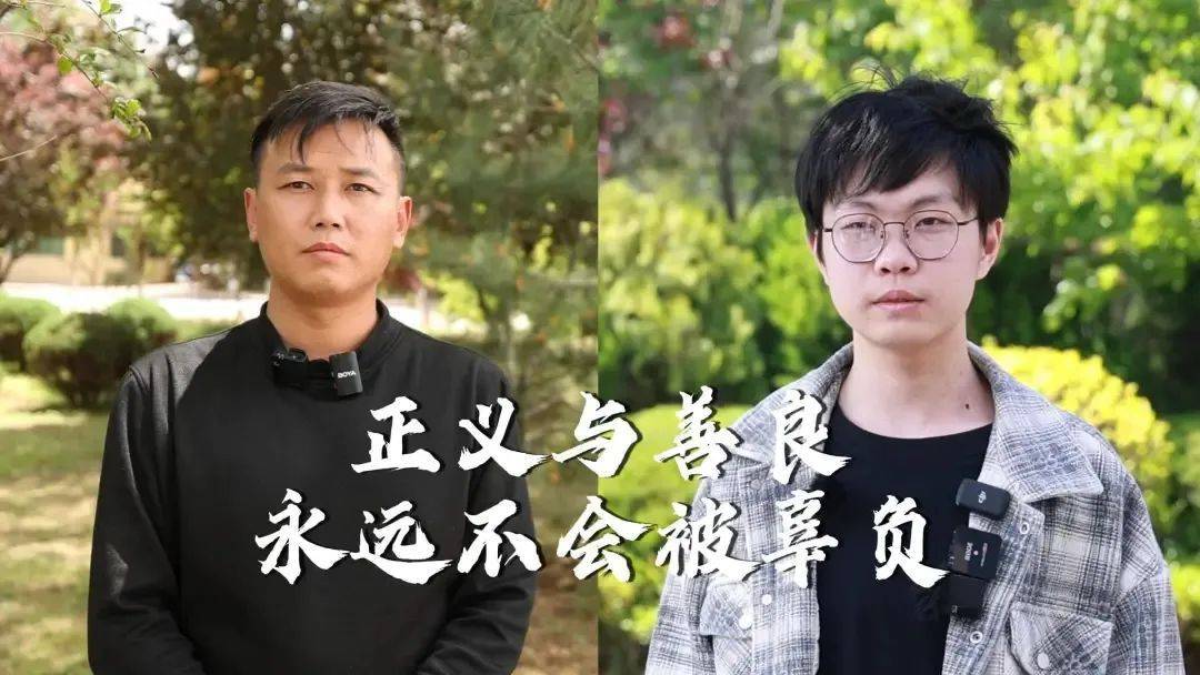 姜昭鹏完成补考后见了被救同学，两人互相对视着笑， “等康复了，一起吃个饭”